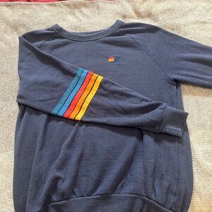 Aviator Nation Navy Sweater with Multicolor Sleeve Stripes